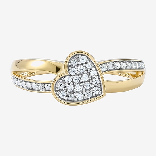 (F / Si2) Womens 1/10 CT. T.W. Lab Grown White Diamond 14K Gold Over Silver Heart Crossover Cocktail Ring