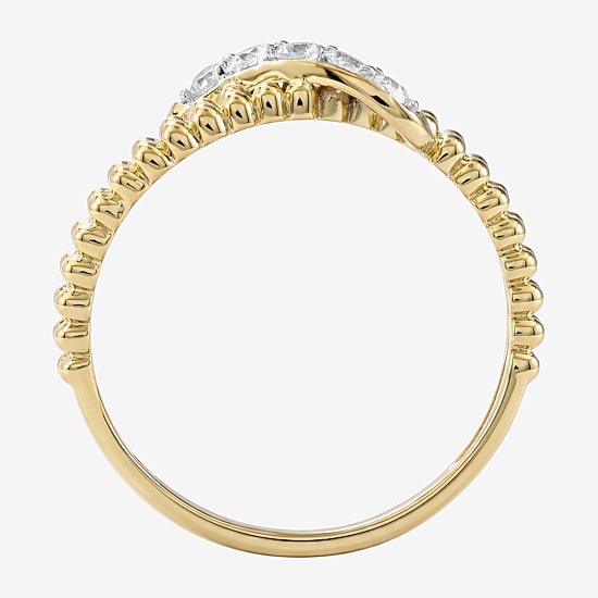 (F / Si2) Womens 1/7 CT. T.W. Lab Grown White Diamond 14K Gold Over Silver Crossover Cocktail Ring