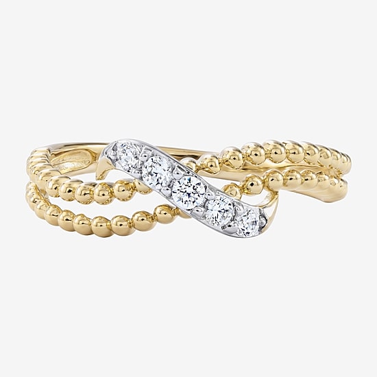 (F / Si2) Womens 1/7 CT. T.W. Lab Grown White Diamond 14K Gold Over Silver Crossover Cocktail Ring