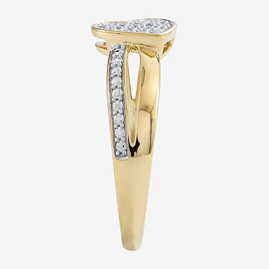 (F / Si2) Womens 1/10 CT. T.W. Lab Grown White Diamond 14K Gold Over Silver Heart Crossover Cocktail Ring