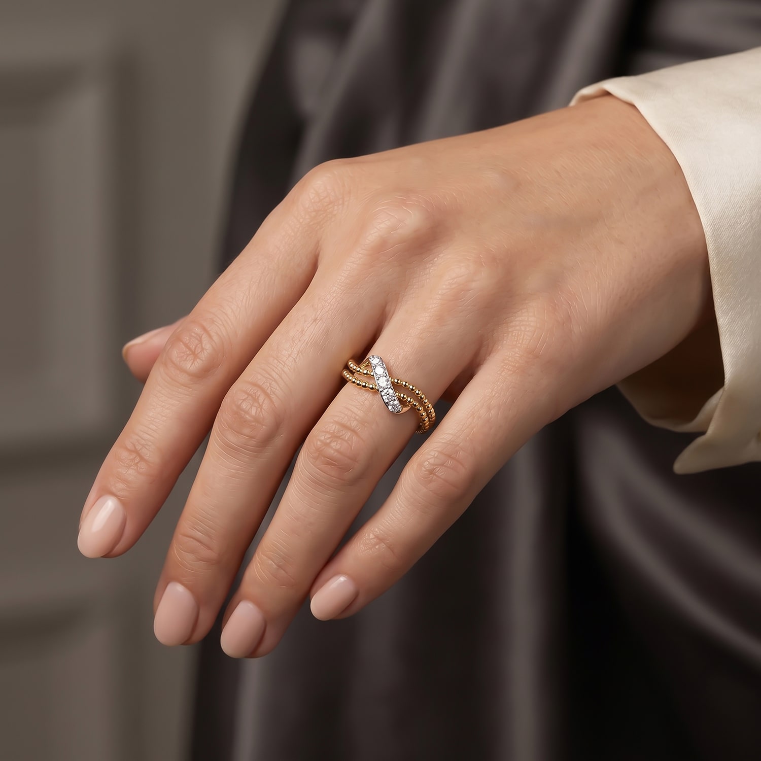 (F / Si2) Womens 1/7 CT. T.W. Lab Grown White Diamond 14K Gold Over Silver Crossover Cocktail Ring
