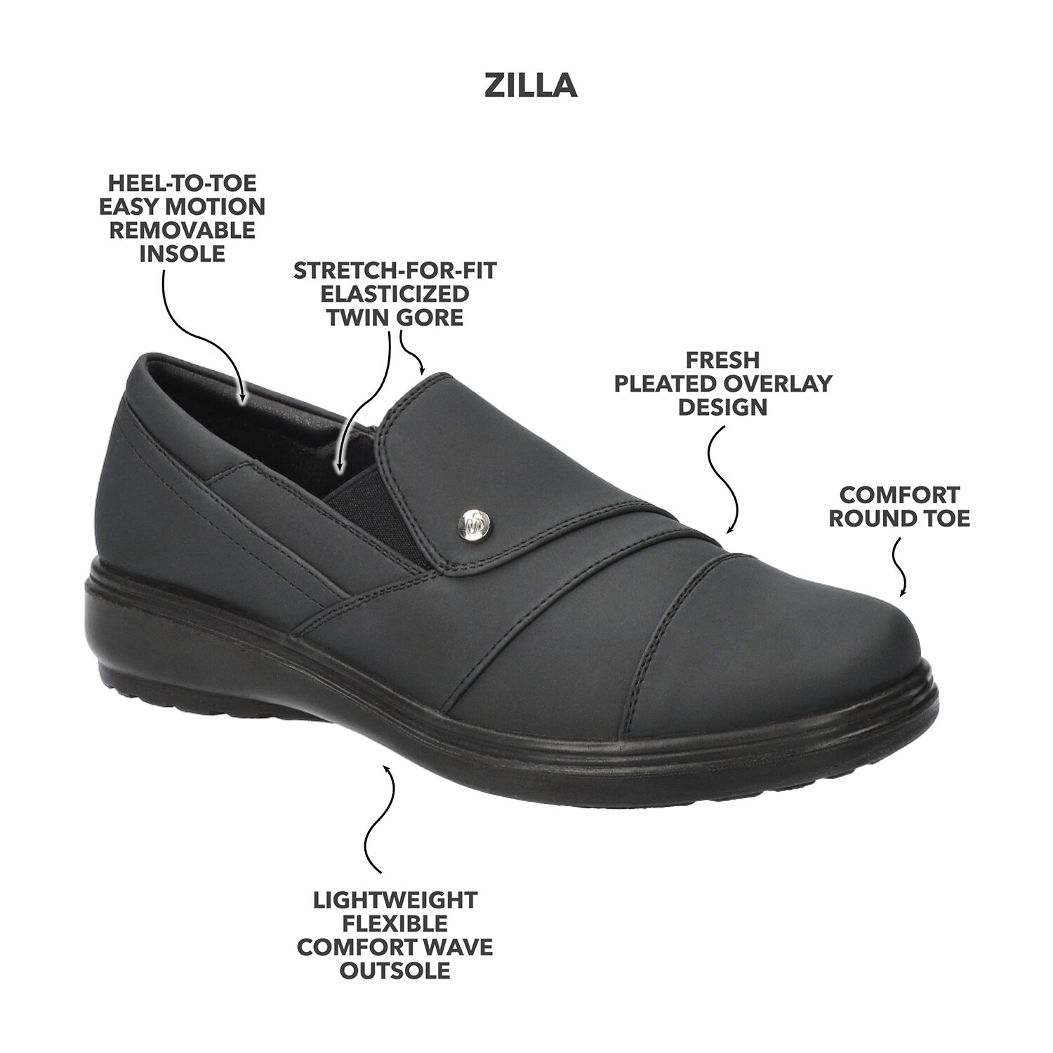 Easy Street Zilla Womens Round Closed Toe Slip-On Shoe