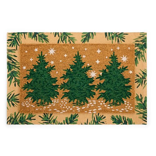 North Pole Trading Co . Christmas Tree Set Indoor Outdoor Rectangular Doormat In Green