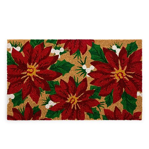 North Pole Trading Co . Poinsettia Indoor Outdoor Rectangular Doormat In Red