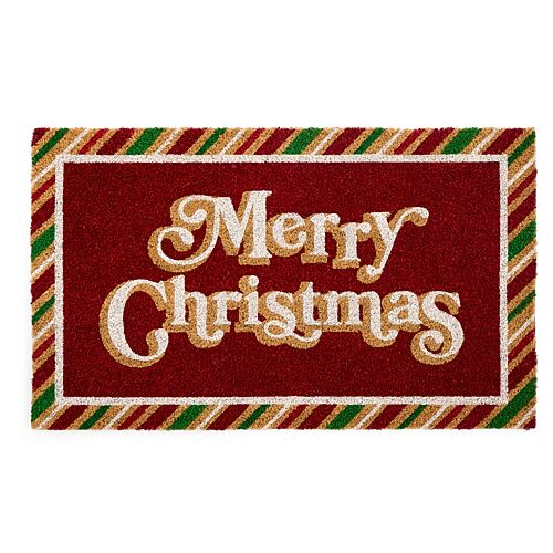 North Pole Trading Co . Merry Christmas Indoor Outdoor Rectangular Doormat In Red