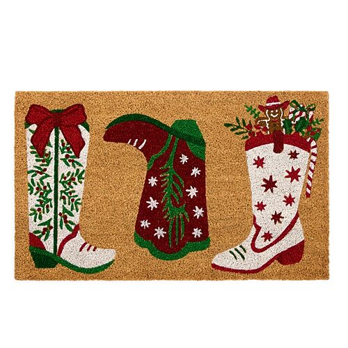 North Pole Trading Co . Cowboy Boot Indoor Outdoor Rectangular Doormat In Red