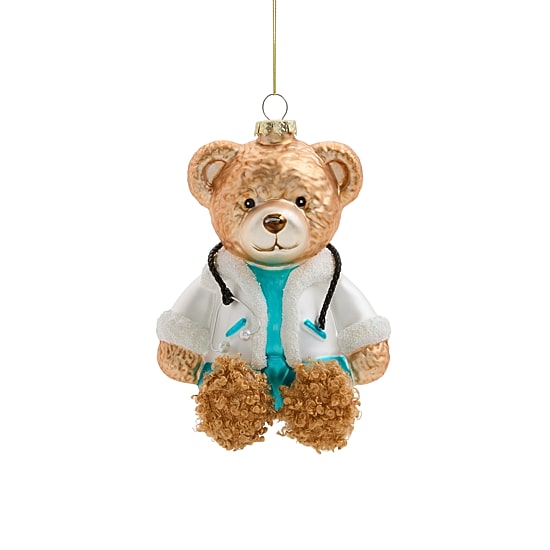 North Pole Trading Co. Glass Doctorn Bear Christmas Ornament