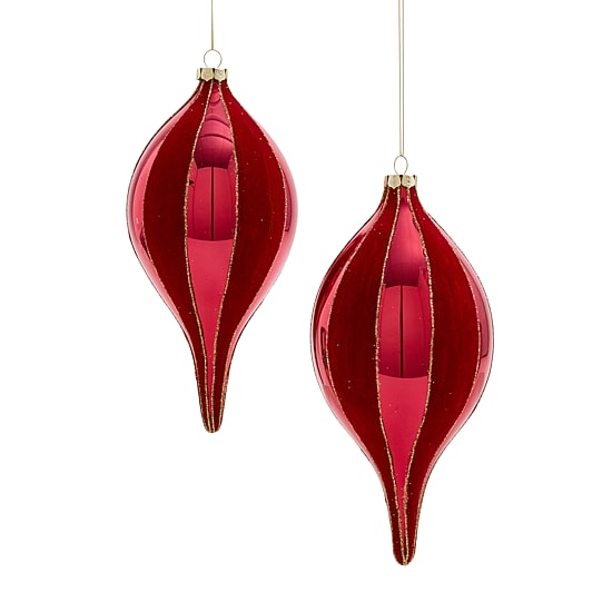 Martha Stewart Glass Flocked Stripe Finial 2-pc. Christmas Ornament