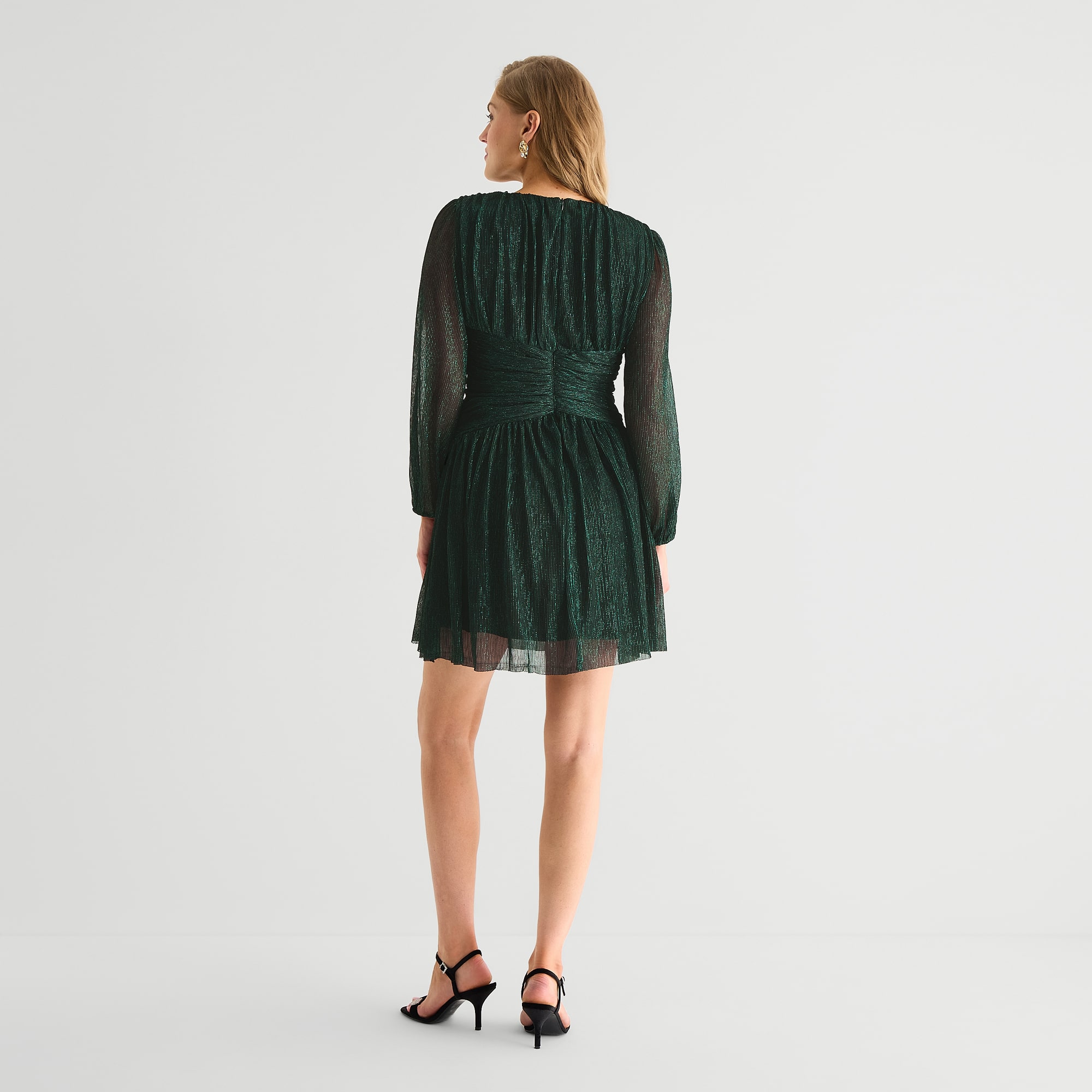Melonie T Womens V Neck Long Sleeve Balloon Fit + Flare Dress