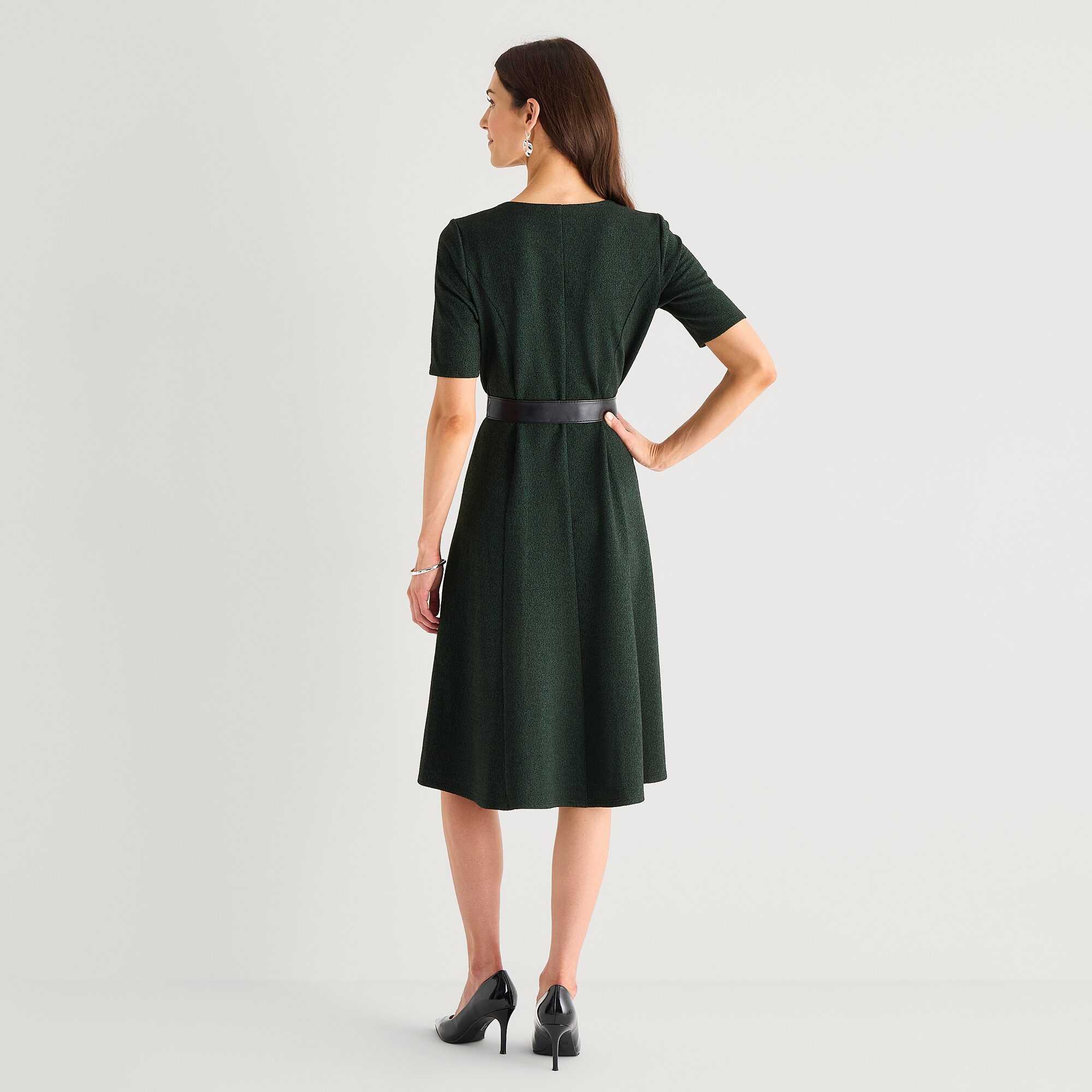 Perceptions Womens Round Neck Short Sleeve Fit + Flare Dress