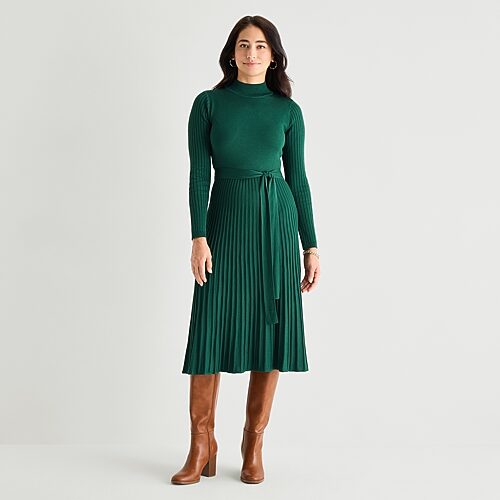 Studio 1 Womens Long Sleeve Midi Sweater Dress In Green