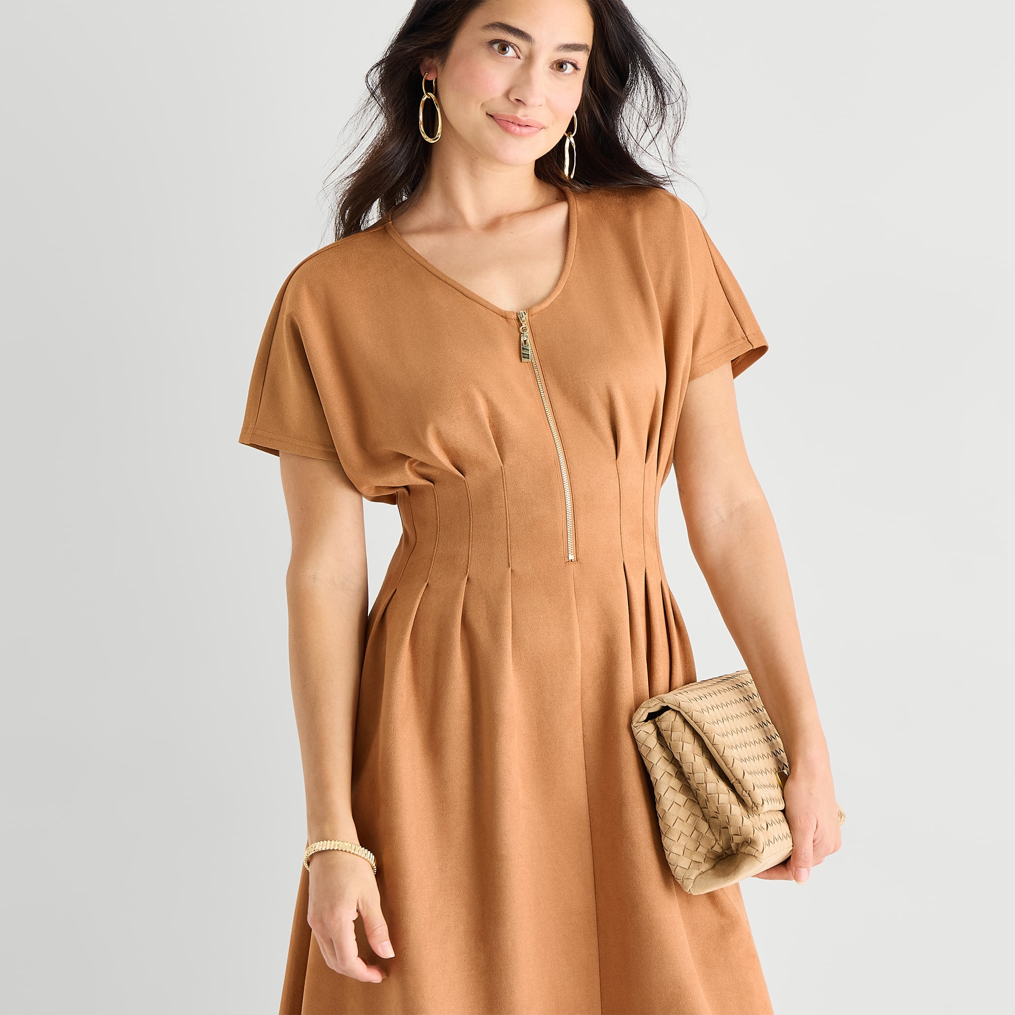 Perceptions Womens V Neck Short Sleeve Drop Shoulder Fit + Flare Dress