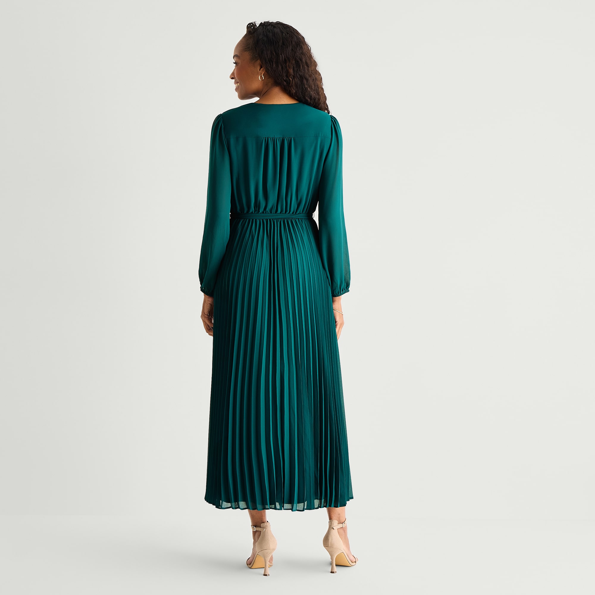 Studio 1 Womens V Neck Long Sleeve Bishop Chiffon Maxi Dress