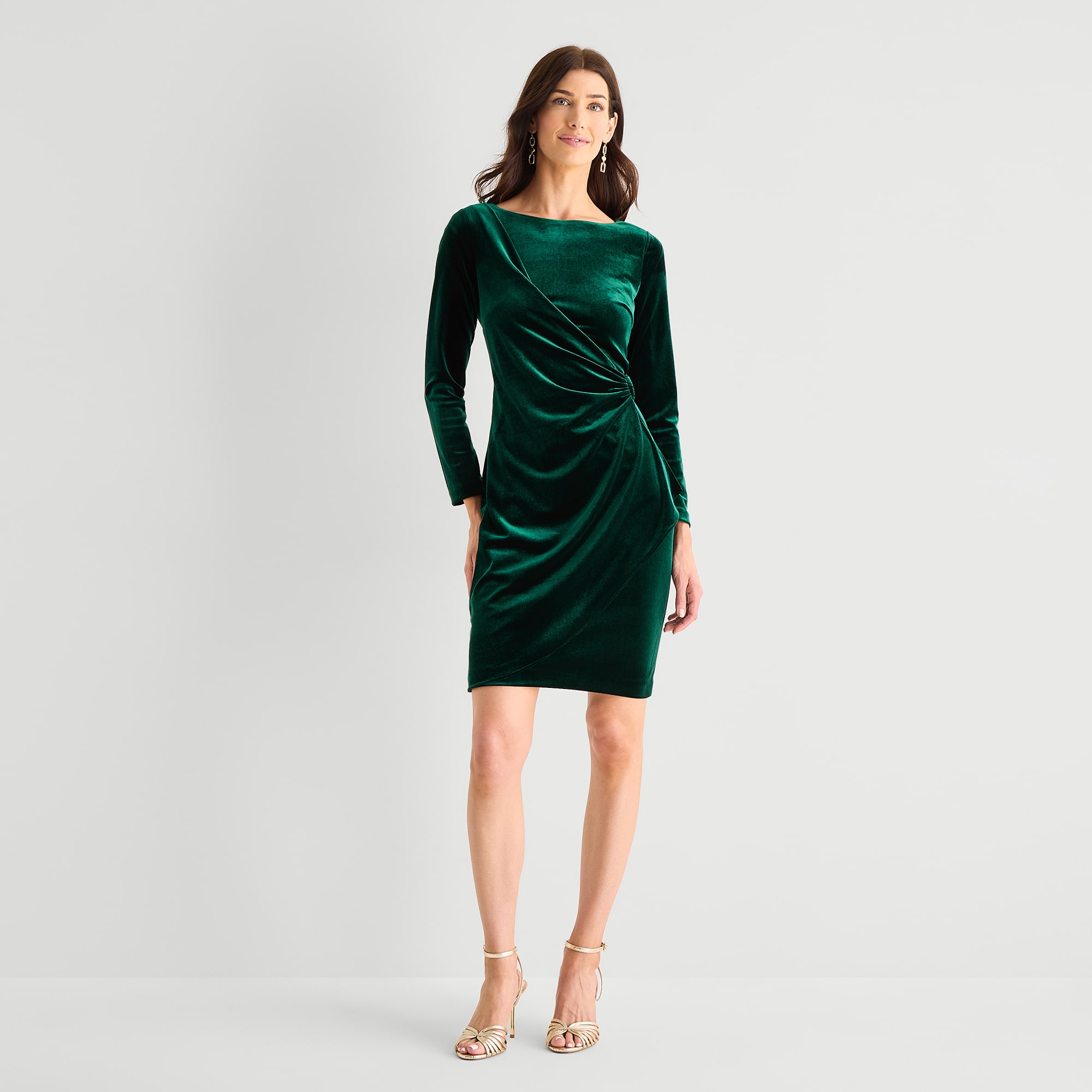 Marc New York Womens Boat Neck Long Sleeve Velvet Sheath Dress
