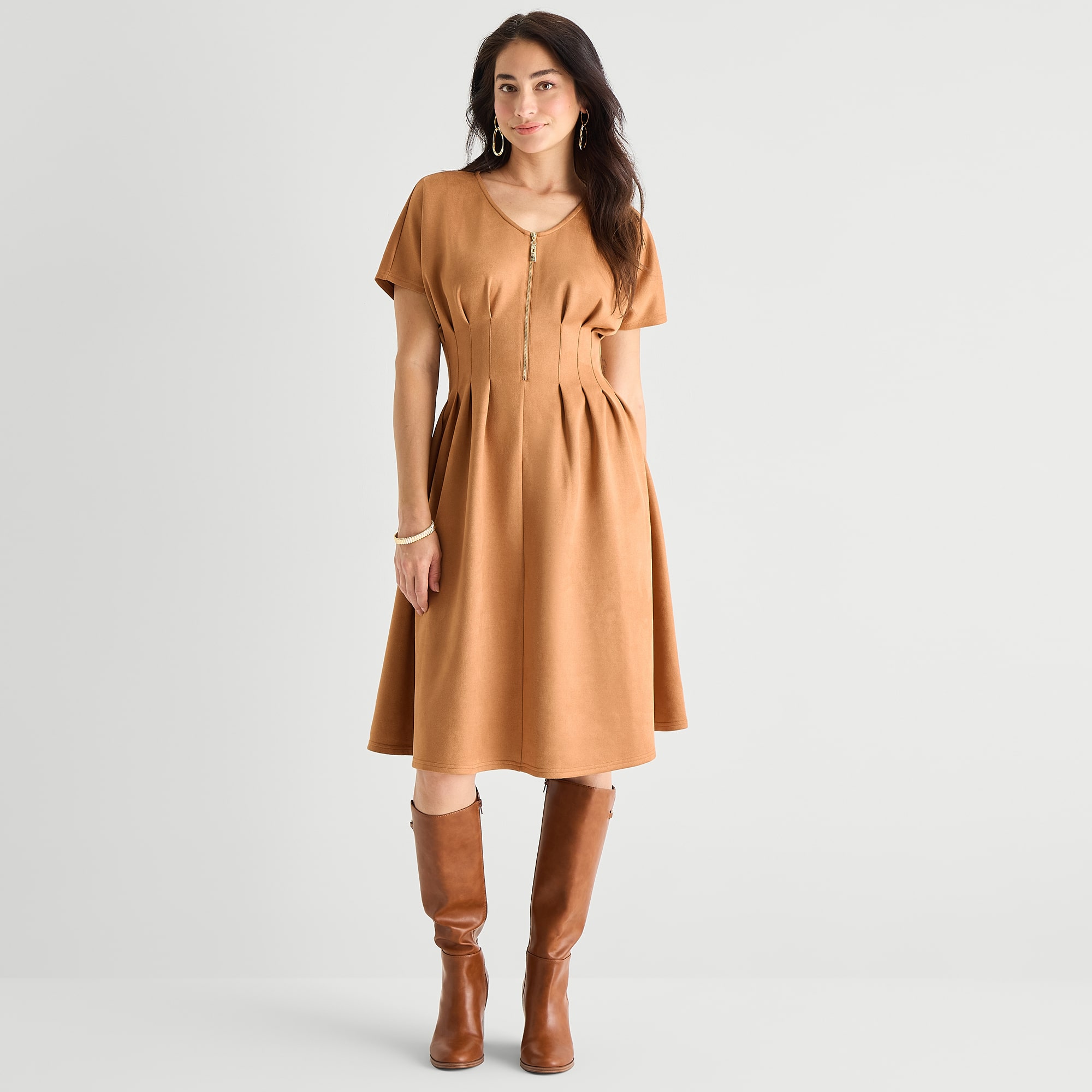 Perceptions Womens V Neck Short Sleeve Drop Shoulder Fit + Flare Dress