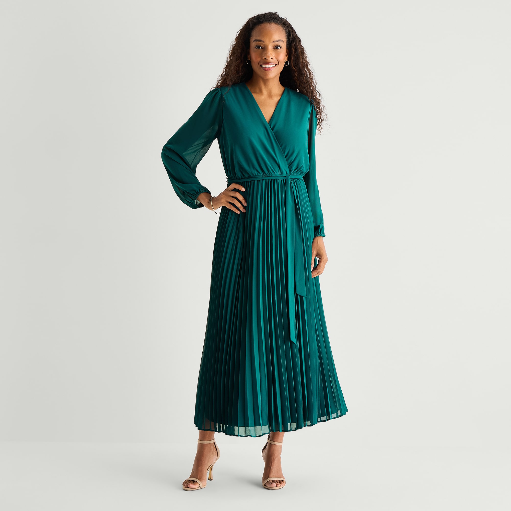 Studio 1 Womens V Neck Long Sleeve Bishop Maxi Dress