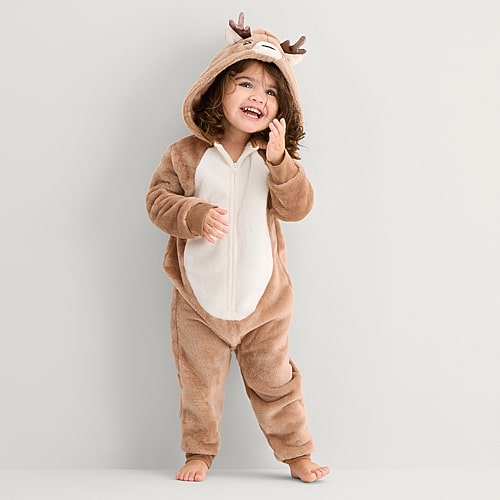 North Pole Trading Co . Fleece Long Sleeve Hooded One Piece Pajama In Brown
