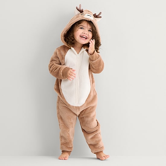 North Pole Trading Co. Fleece Long Sleeve Hooded One Piece Pajama