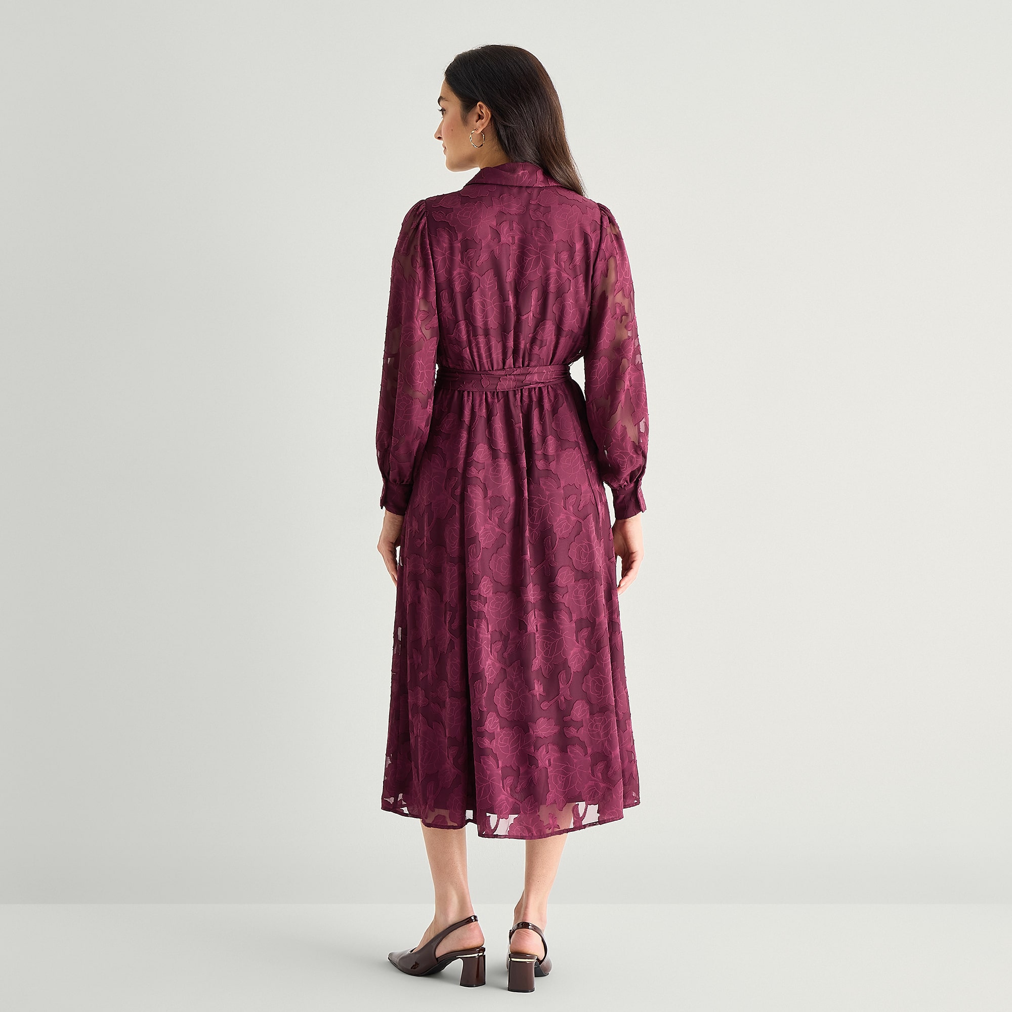 Studio 1 Womens Lace Long Sleeve Midi Floral Shirt Dress
