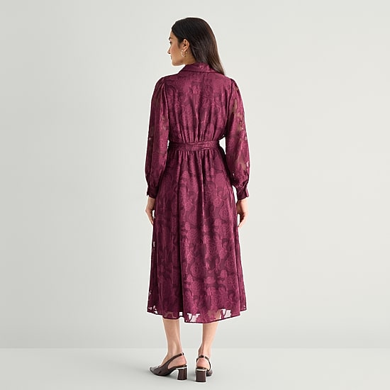 Studio 1 Womens Lace Long Sleeve Midi Floral Shirt Dress