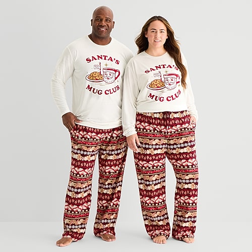 North Pole Trading Co . Unisex Adult Crew Neck Long Sleeve 2-pc. Matching Family Plus Pajama Set In White