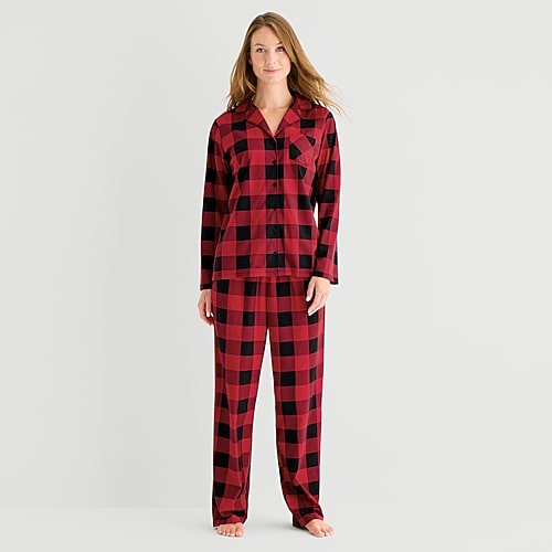 North Pole Trading Co . Womens Fleece Long Sleeve 2-pc. Pajama Set In Red