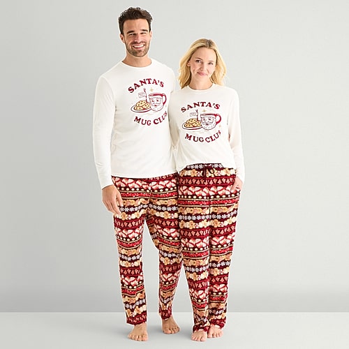 North Pole Trading Co . Unisex Adult Crew Neck Long Sleeve 2-pc. Pajama Set In White