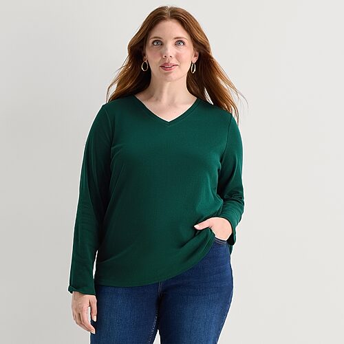 Liz Claiborne Womens Plus Crew Neck Long Sleeve T-Shirt, 5x, Green