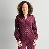 Liz Claiborne Womens Split Crew Neck Cuffed Long Sleeve Regular Fit Button-Down Shirt