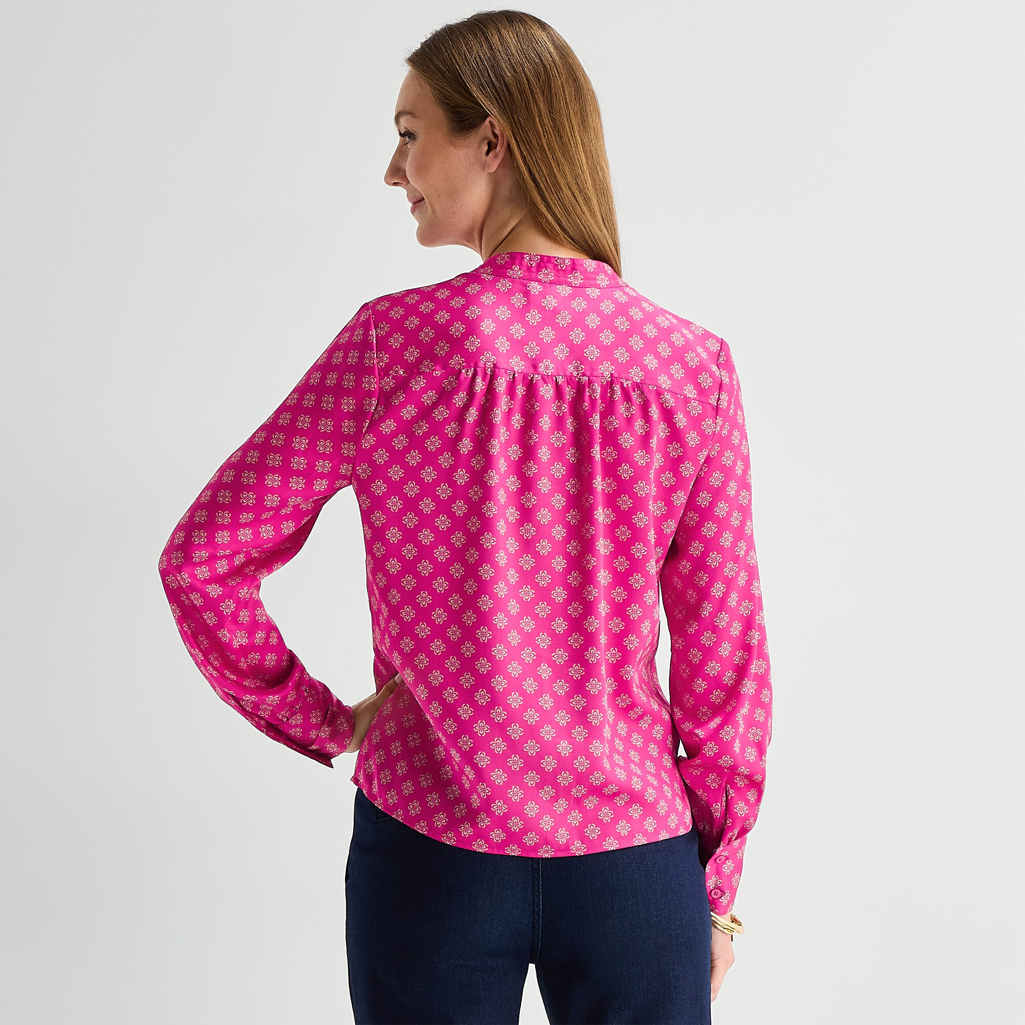 Liz Claiborne Womens Split Crew Neck Cuffed Long Sleeve Regular Fit Button-Down Shirt