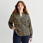 Liz Claiborne Womens Plus Split Crew Neck Long Sleeve Blouse