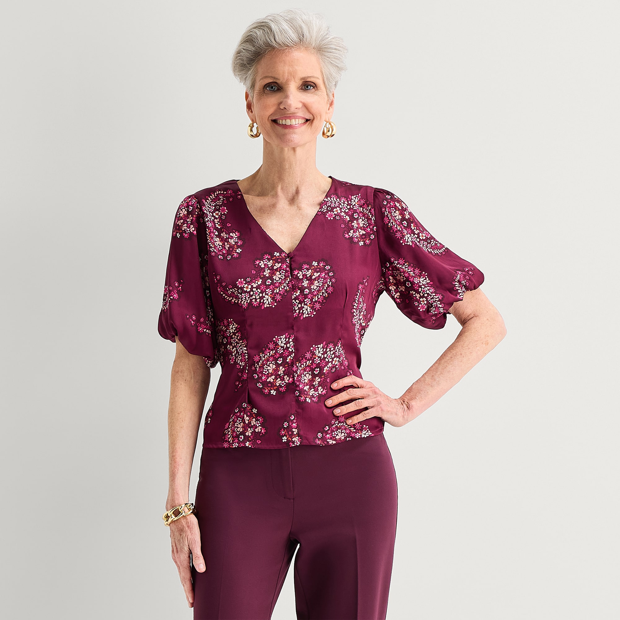 Liz Claiborne Womens V Neck Short Sleeve Blouse