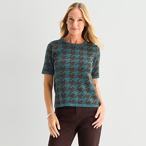 Liz Claiborne Womens Crew Neck Short Sleeve Pullover Sweater In Blue