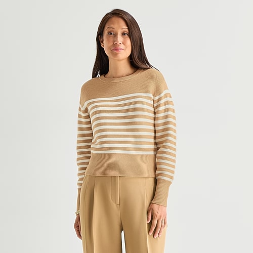Liz Claiborne Womens Crew Neck Long Sleeve Striped Pullover Sweater In Brown