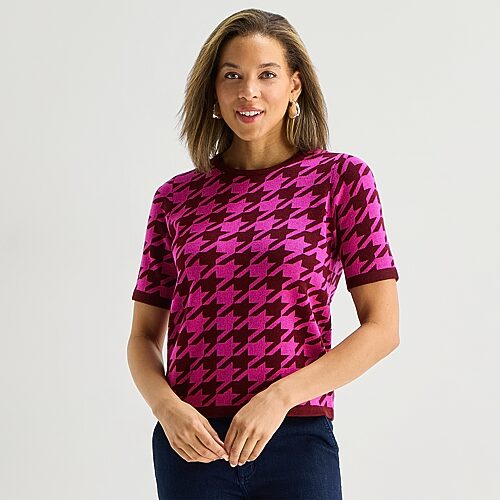 Liz Claiborne Womens Crew Neck Short Sleeve Pullover Sweater In Pink