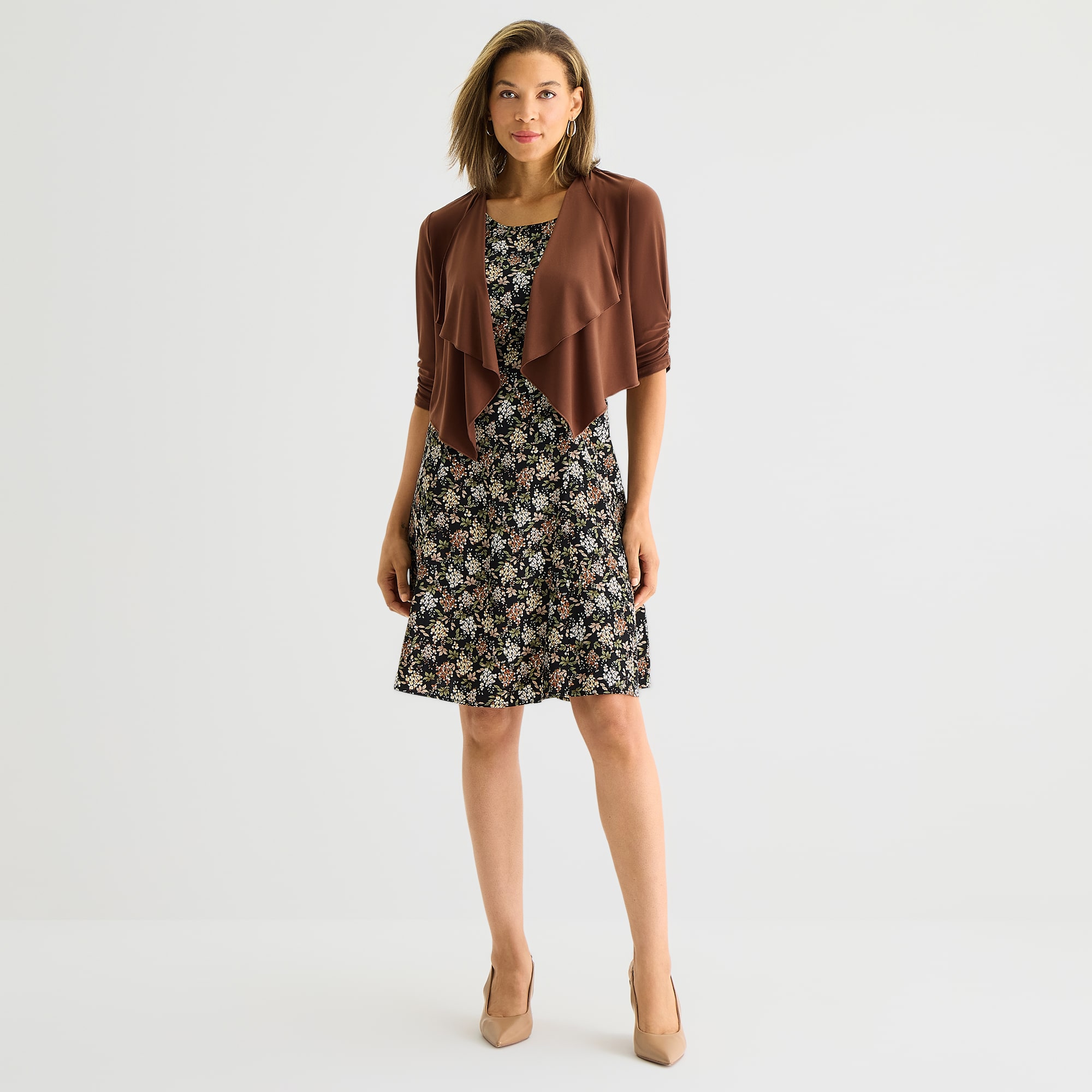 Perceptions Womens Floral Jacket Dress