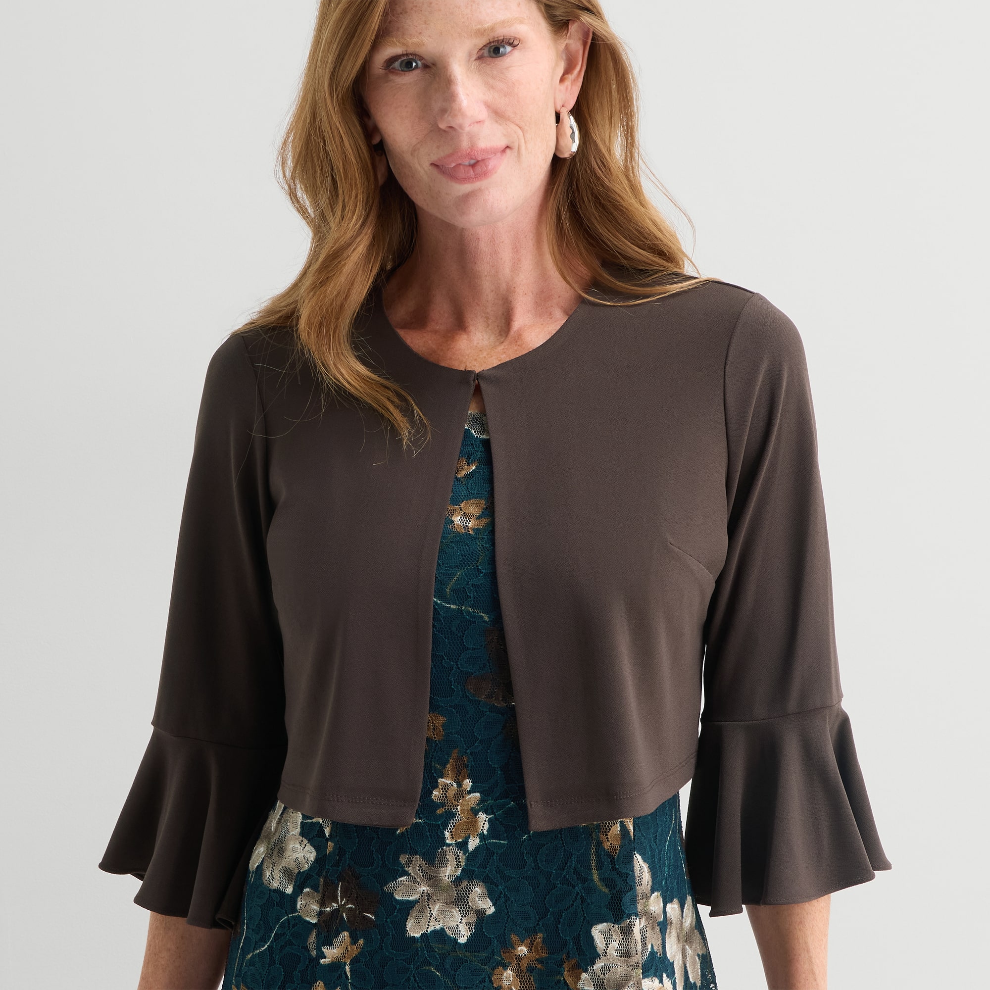 Perceptions Womens Lace Floral Jacket Dress