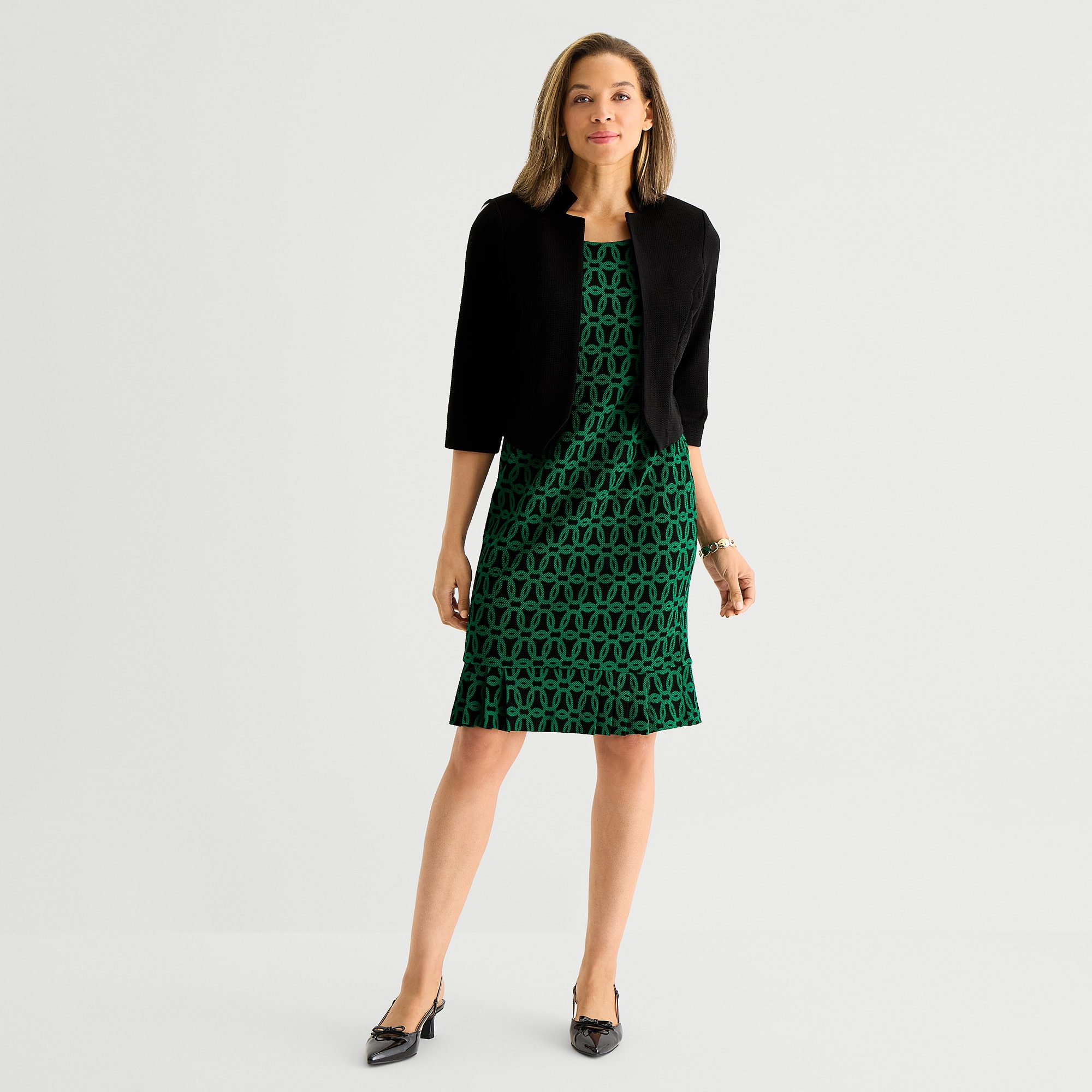 Maya Brooke Womens Geometric Jacket Dress