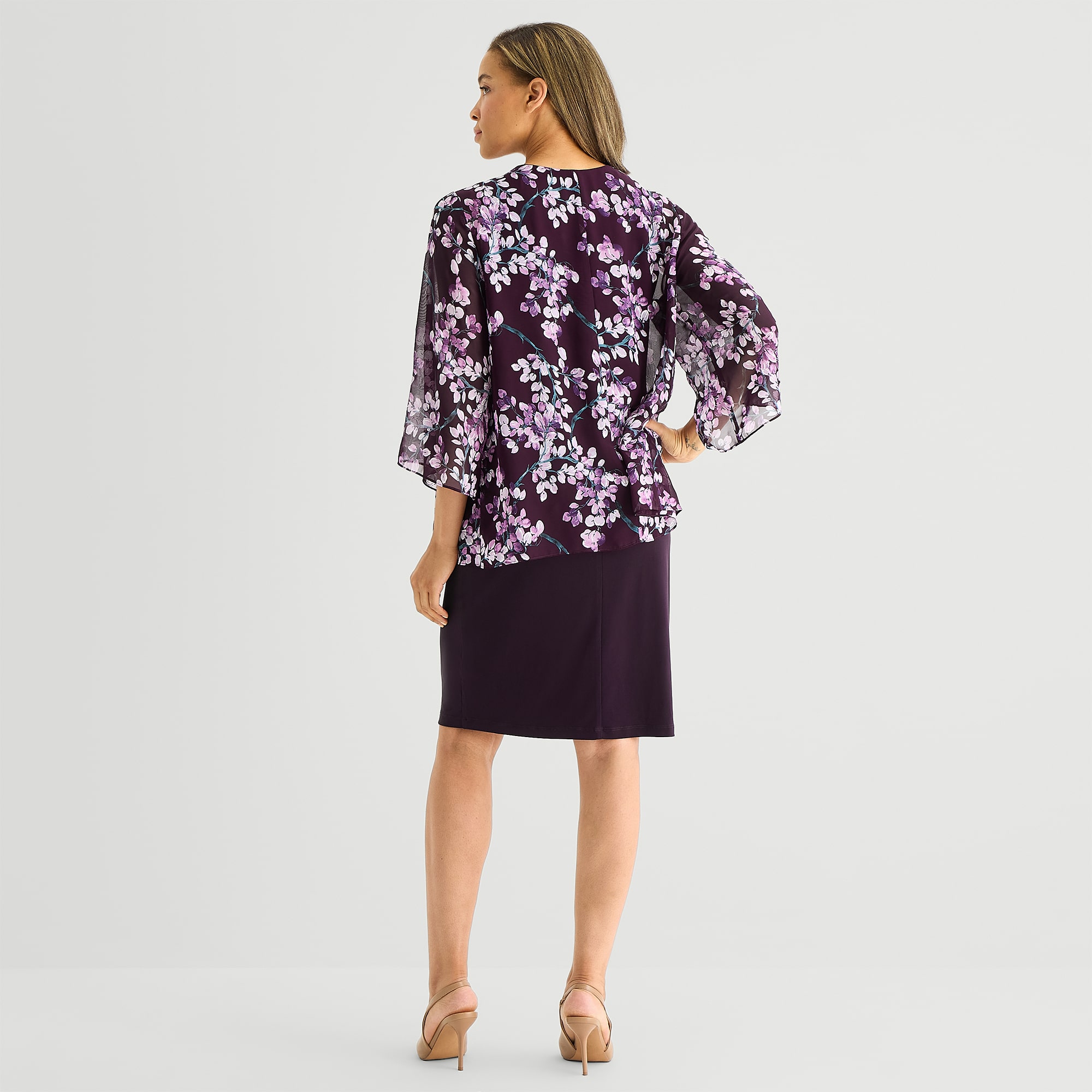 Studio 1 Womens Floral Faux-Jacket Dress With Removable Necklace