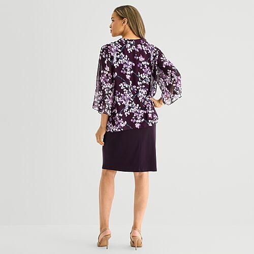Studio 1 Womens Floral Jacket Dress In Purple