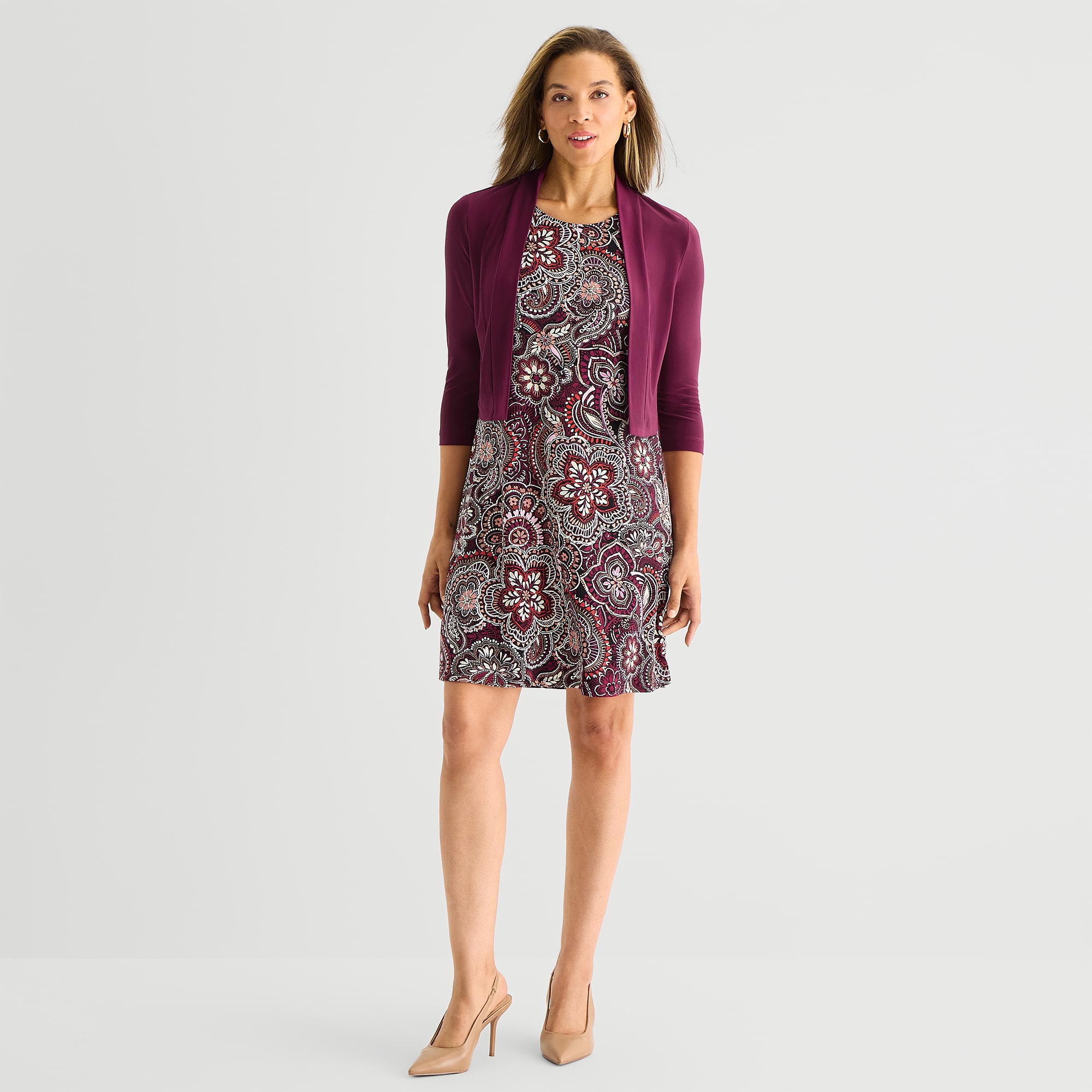 Perceptions Womens Floral Jacket Dress