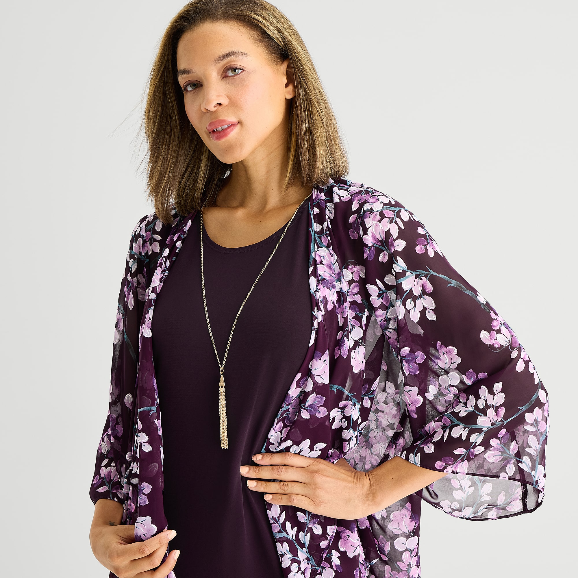 Studio 1 Womens Floral Faux-Jacket Dress With Removable Necklace