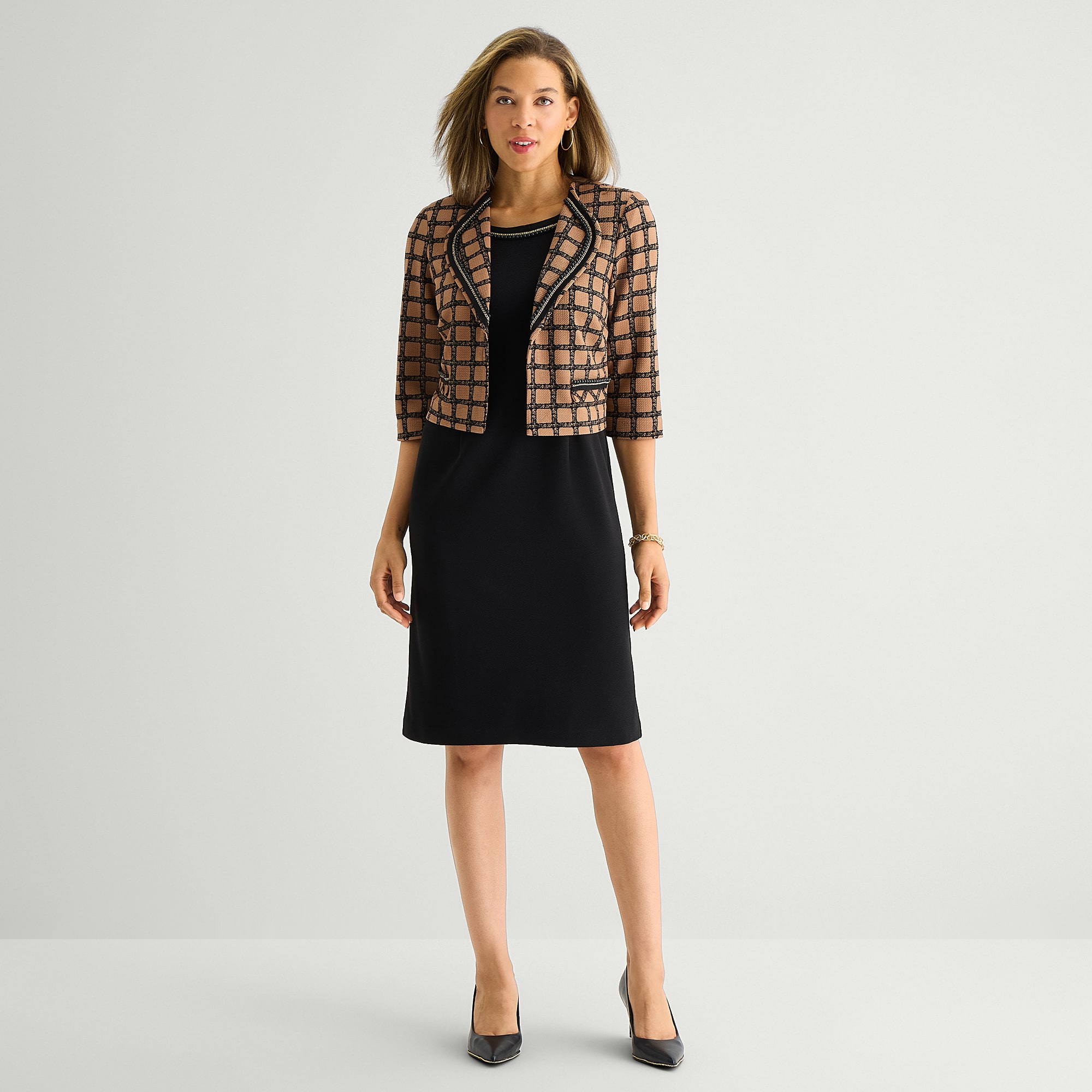 Maya Brooke Womens Grid Jacket Dress