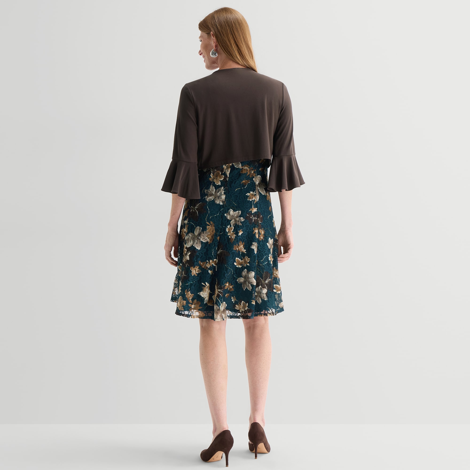 Perceptions Womens Lace Floral Jacket Dress