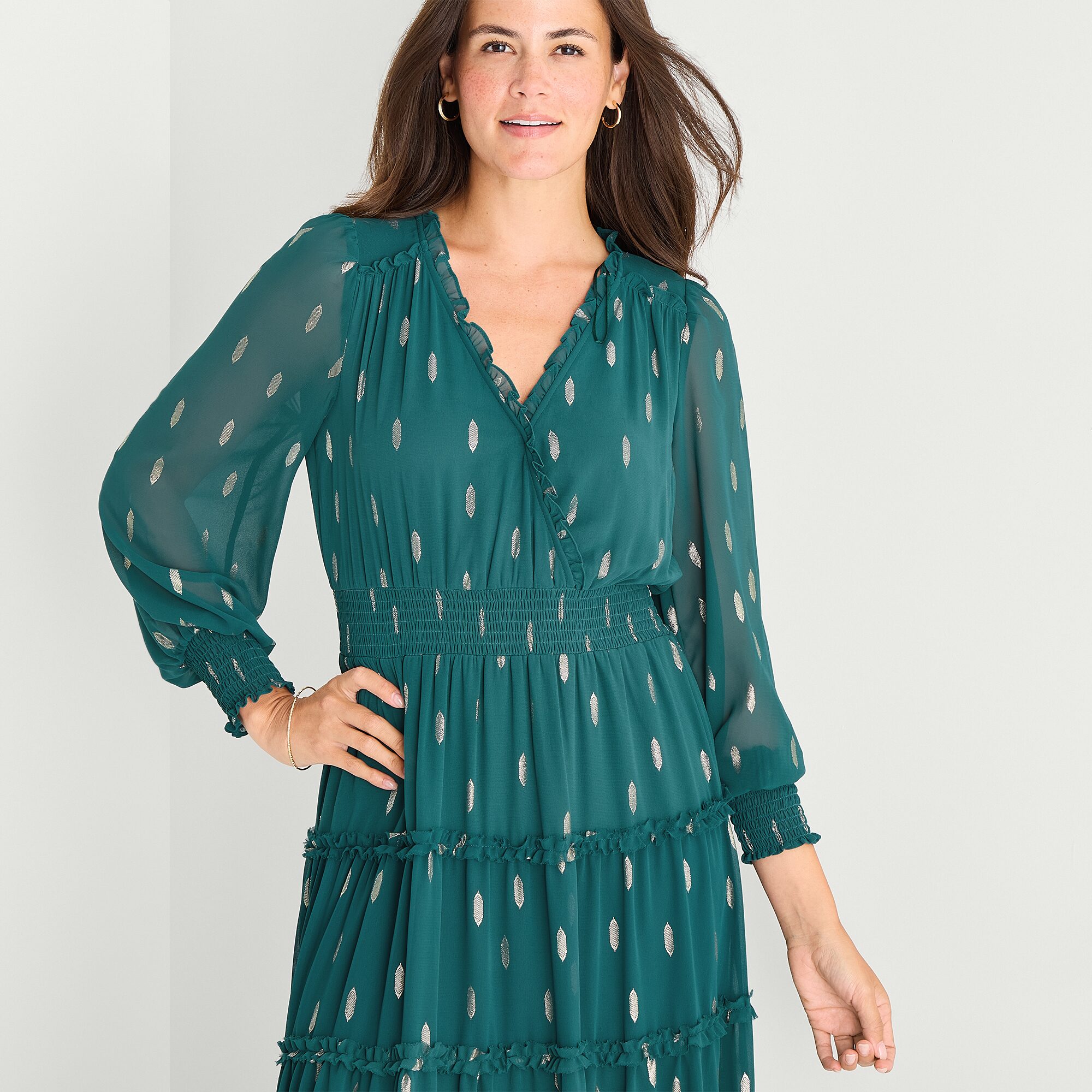 MSK Womens V Neck Long Sleeve Cuffed Maxi Dress