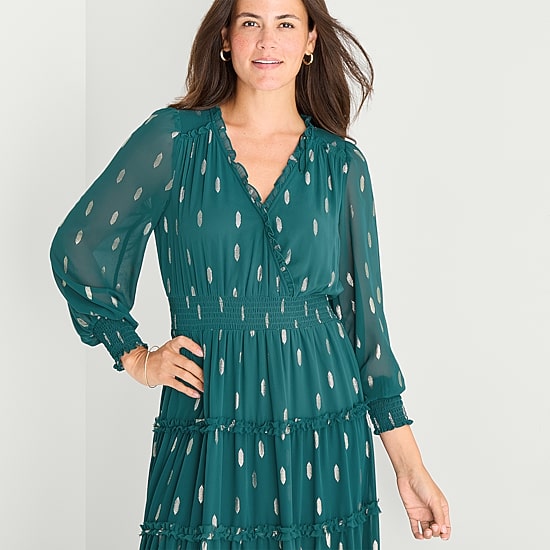 MSK Womens V Neck Long Sleeve Cuffed Chiffon Maxi Dress