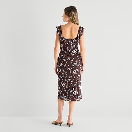 Secret Charm Womens Juniors Sleeveless Floral Midi Slip Dress