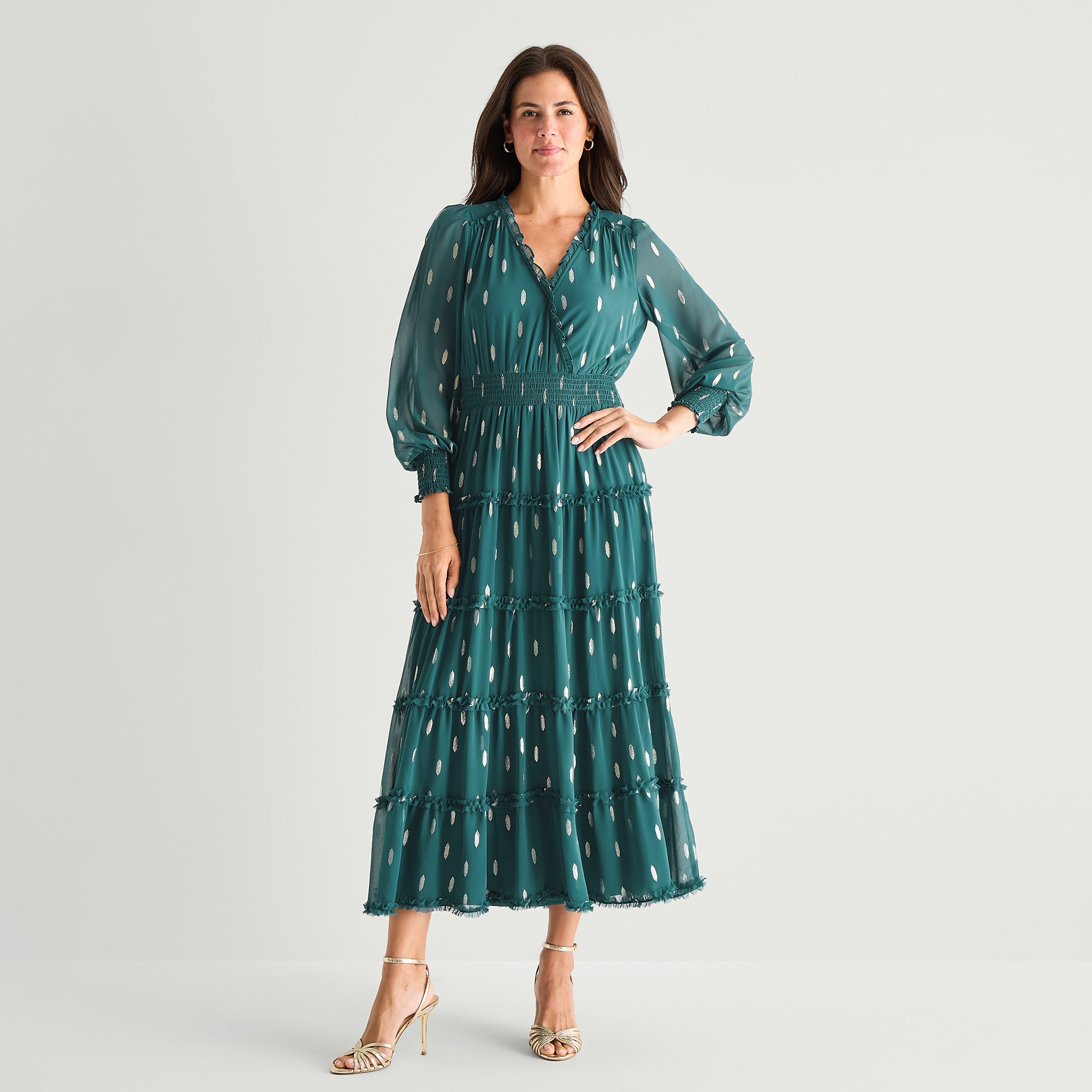MSK Womens V Neck Long Sleeve Cuffed Maxi Dress