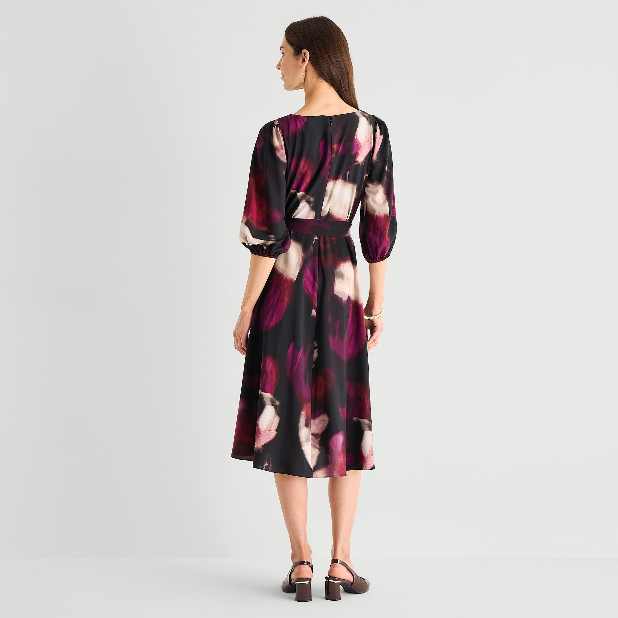 Marc New York Womens Midi V Neck 3/4 Sleeve Abstract Fit + Flare Dress