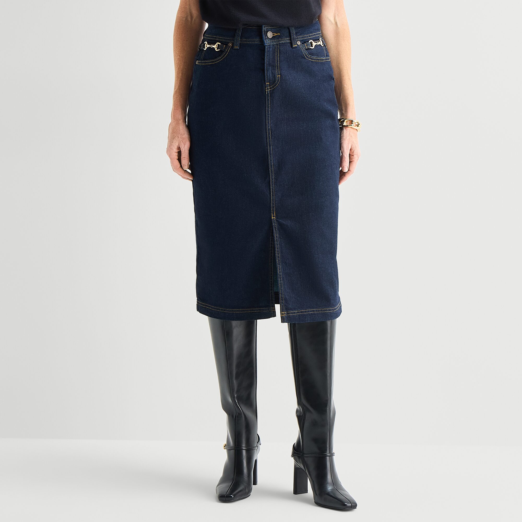 Liz Claiborne Embellished Womens Midi Denim Skirt